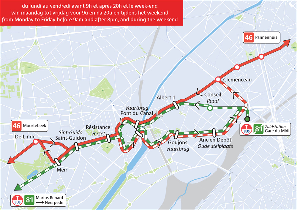 Diversion from Monday to Friday before 9am and after 8pm, and during the weekend