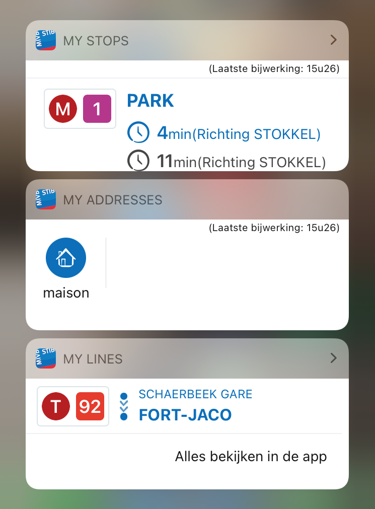 Screen widgets app STIB-MIVB